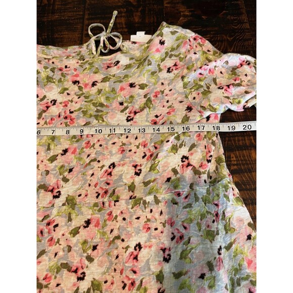 J Jill Love Linen Tunic Womens Small Petite Pink Green Floral Print Pullover Top - Picture 4 of 6